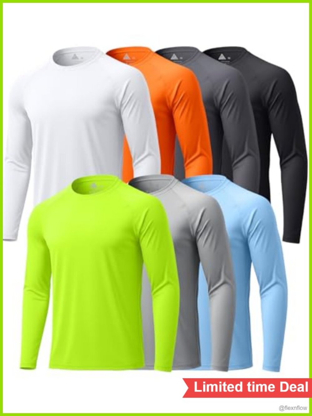 Men's 7 Pack Long Sleeve UPF 50+ Moisture Wicking Crew Neck Active Shirts
